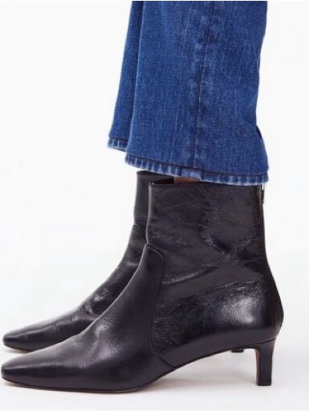 Madewell The Dimes Kitten-Heel Black Leather Zip-Back Ankle Boots